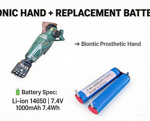7.4V 1000mAh Li-ion bionic hand battery with 10A continuous discharge