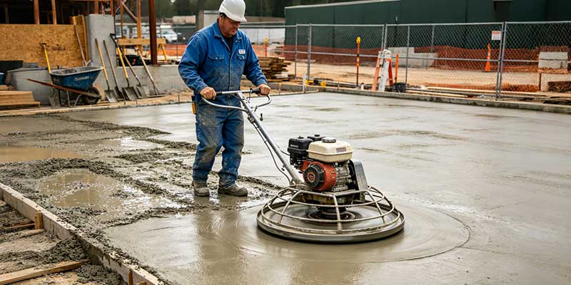 battery powered concrete screed operating on construction site with stable LiFePO4 battery power