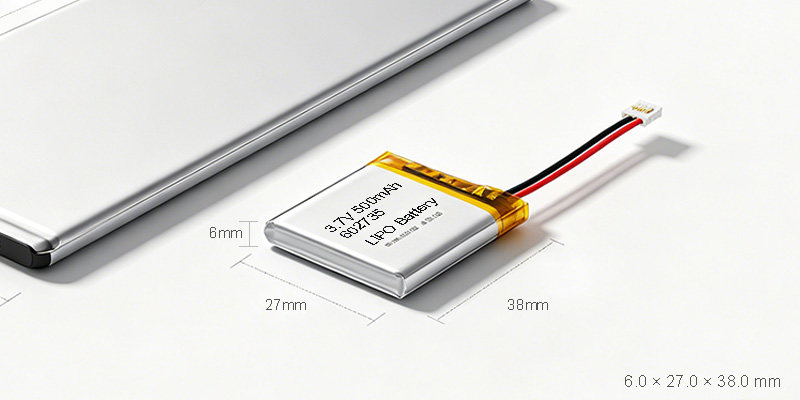Ultra thin Display Battery 602735 size comparison showing compact lipo Battery design