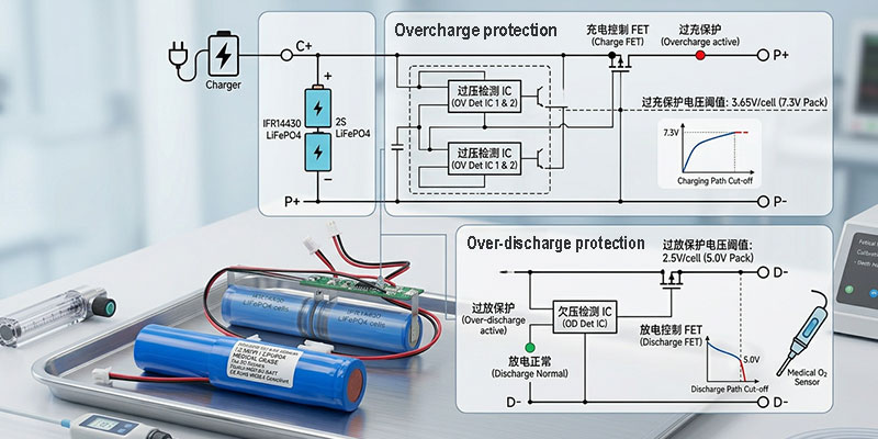 medical o2 sensor battery PCM protection circuit overcharge over-discharge diagram