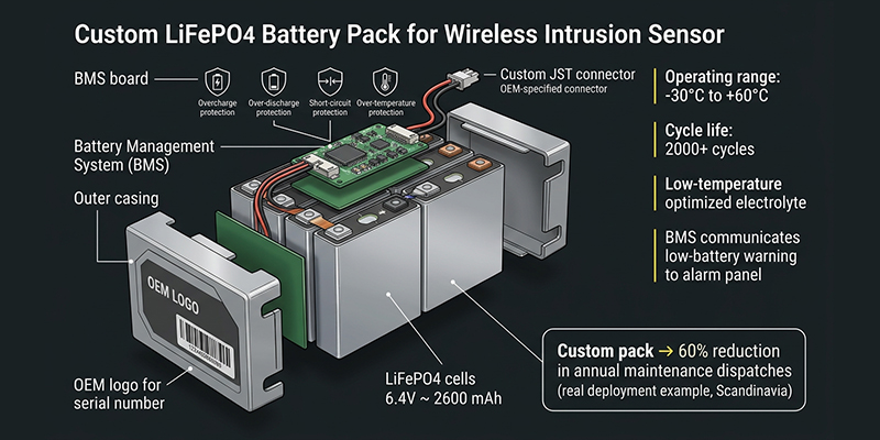 12V alarm system battery backup power architecture diagram for control panel and sensors