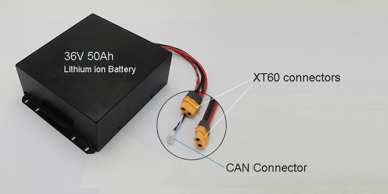36V 50Ah lithium battery pack for large industrial robots with XT60 connectors and CAN BMS