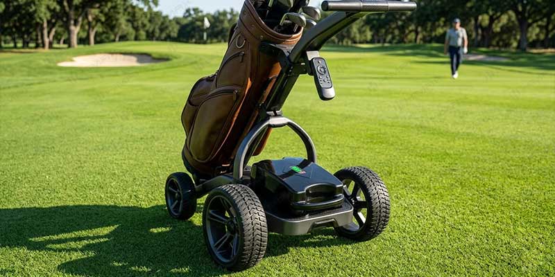 Lead-acid vs lithium-ion golf push cart battery comparison chart showing weight, cycle life, and BMS protection advantages for golf course fleet operators