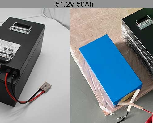 51.2V 50Ah LiFePO4 golf cart battery pack with SC50 discharge connector and Pinzi Head charge port from Himax Electronics