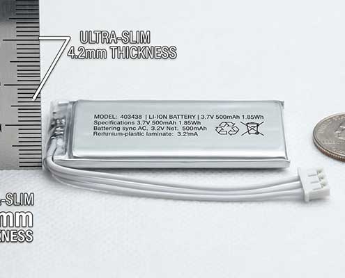 3.7V 470mAh 403438 LiPo battery pack for portable medical monitoring devices