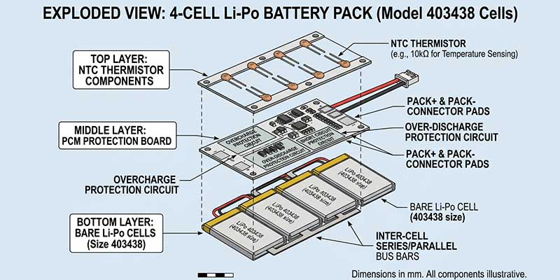 compact LiPo 3.7V rechargeable battery inside pulse oximeter and wearable vital signs monitor