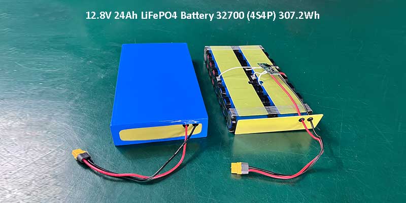 LiFePO4 12.8V 24Ah battery pack order specification sheet showing 4S4P configuration, BMS parameters, and product requirements for security surveillance systems — Himax Electronics