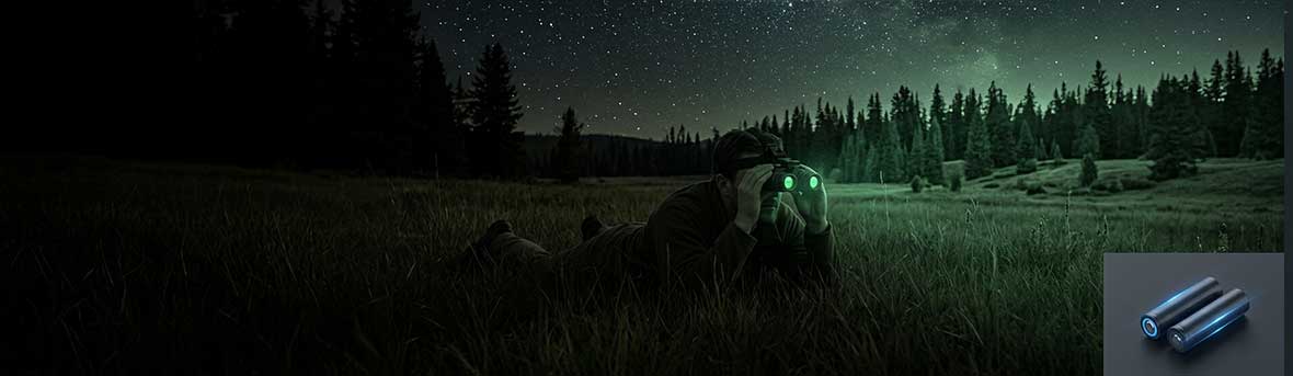 Himax 18650 battery pack for night vision goggles - dual-cell split view with wildlife observation POV