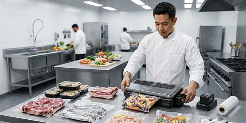 Rechargeable lithium-ion battery powering a cordless vacuum sealing machine