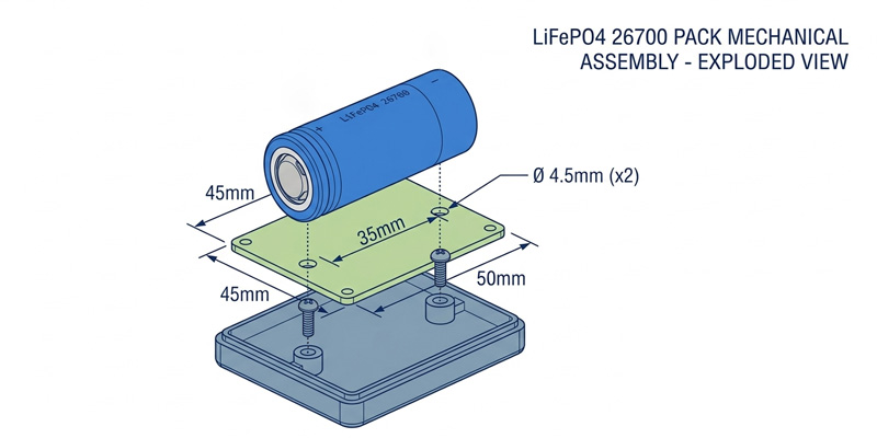 LiFePO4 3.2V 4000mAh battery with epoxy PCB mounting plate for IoT enclosure assembly