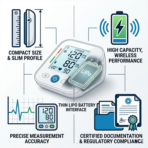 Himax electronics compact thin LiPo battery with high capacity, wireless performance, precise measurement accuracy, and certified regulatory compliance for medical devices