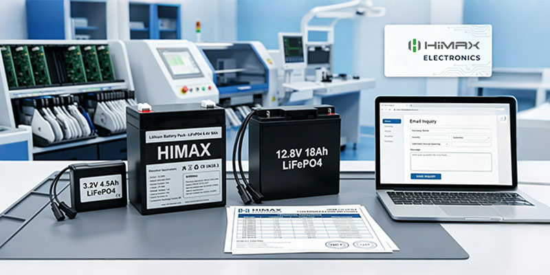 Himax Electronics custom LiFePO4 battery pack inquiry and OEM service for IoT developers