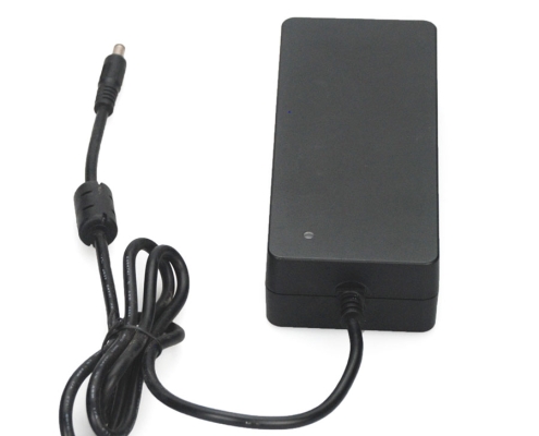 DC connector close-up on 54.6V 4A Li-ion charger