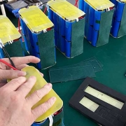Internal 4S 18650 LiFePO4 cell configuration with BMS board during battery pack assembly