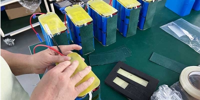 Internal 4S 18650 LiFePO4 cell configuration with BMS board during battery pack assembly