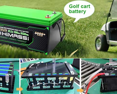 Professional 51.2V 100Ah LiFePO4 battery installed in a golf cart