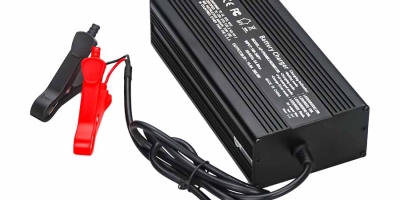 Metal case housing with cooling vents on LiFePO4 charger