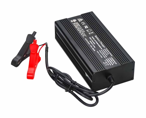 Metal case housing with cooling vents on LiFePO4 charger