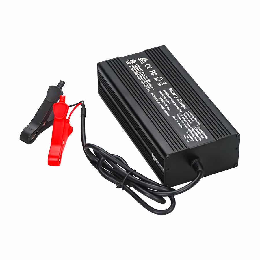 Metal case housing with cooling vents on LiFePO4 charger