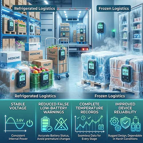 Cold chain data logger achieving stable operation, fewer false lowbattery warnings and complete temperature records with Himax LiFePO4 battery