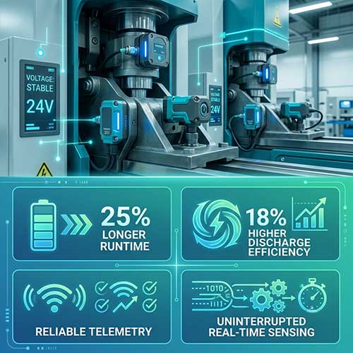 Highperformance sensor battery providing stable voltage under 300W loads with 25% longer runtime and improved discharge efficiency