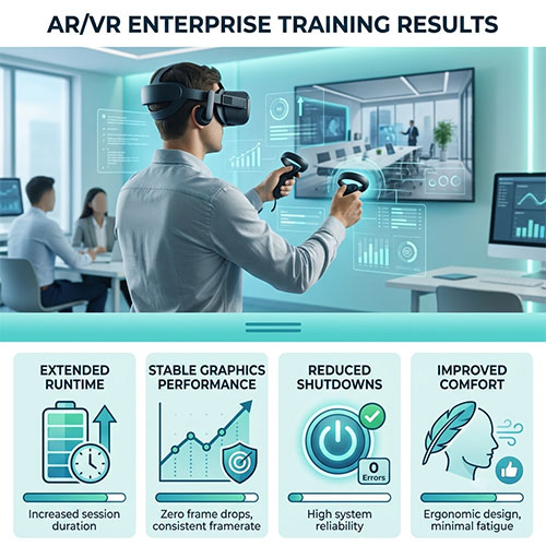 AR VR headset with extended runtime, stable graphics performance and improved comfort powered by Himax high-energy battery solution