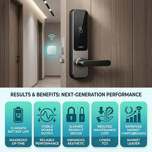 Smart lock operating over 12 months with stable voltage, slimmer design, reduced maintenance and improved market competitiveness