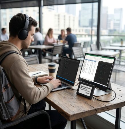 Remote Worker Portable Monitor Battery Set Up