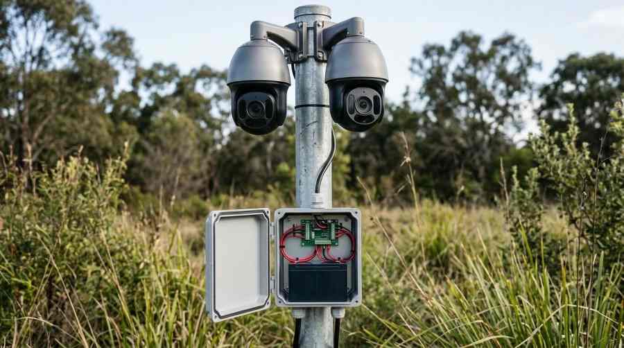 CCTV Camera Pole Installation with Weatherproof Battery Backup Enclosure