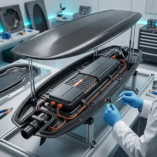 A coherent marine scene showcasing Himax Electronics' high-discharge lithium battery solutions across various electric watercraft