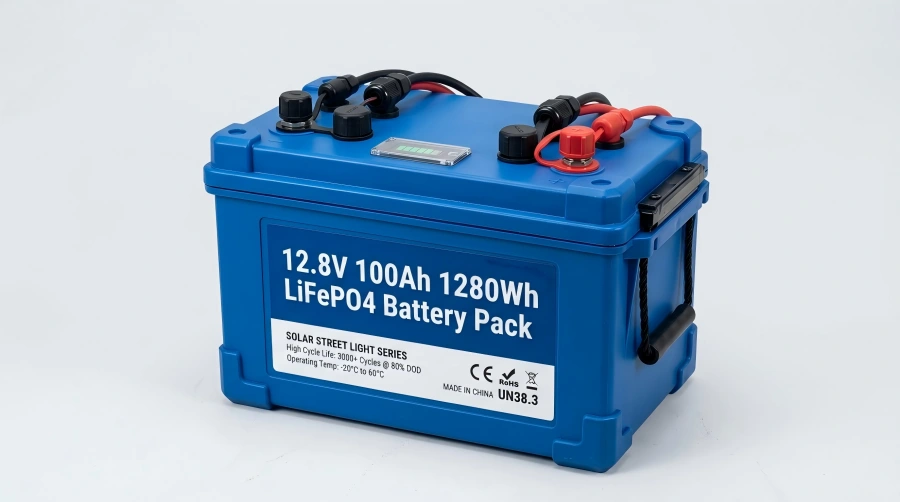 Commercial 12.8V 100Ah 1280Wh LiFePO4 lithium battery pack for solar street lights