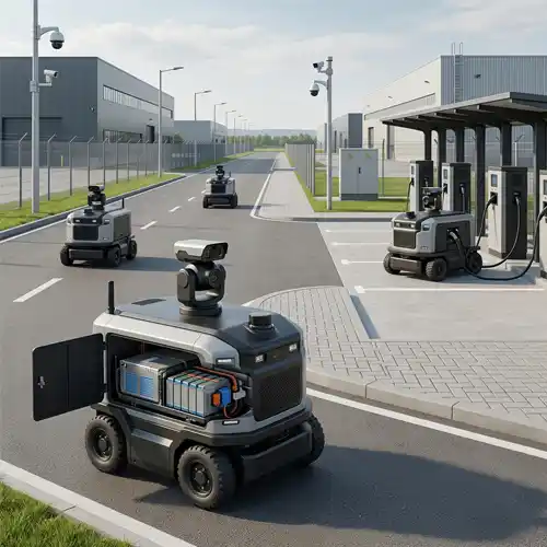 Autonomous security robot fleet powered by reliable custom battery systems