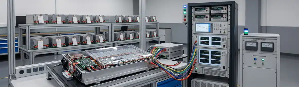 Li-ion robot battery undergoing BMS, charging and safety validation testing