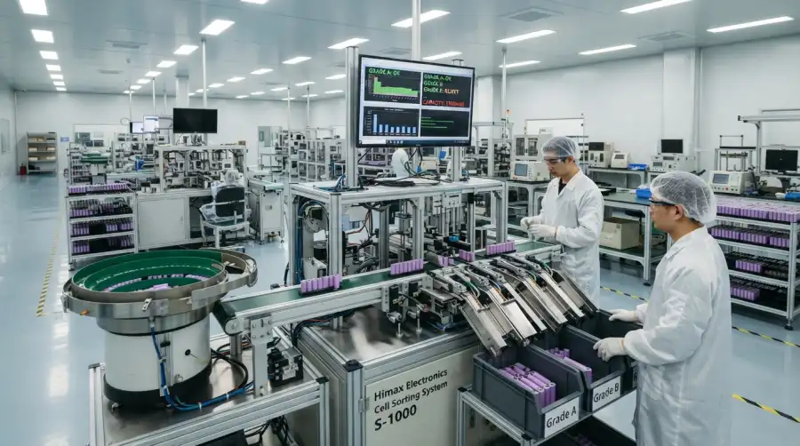 Professional lithium-ion battery cell grading and sorting factory workshop