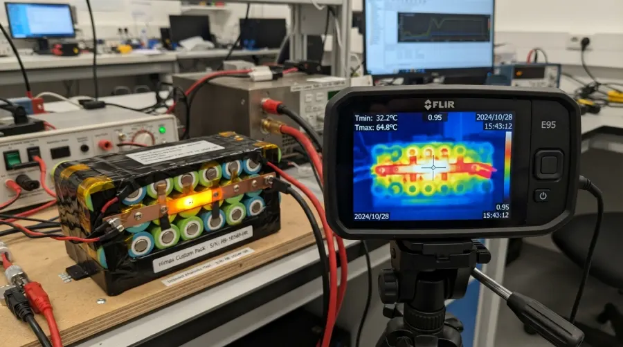 Thermal imaging analysis of a custom lithium battery pack