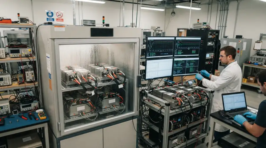 Environmental chamber testing and cycle-life validation for custom lithium battery packs in a modern testing laboratory