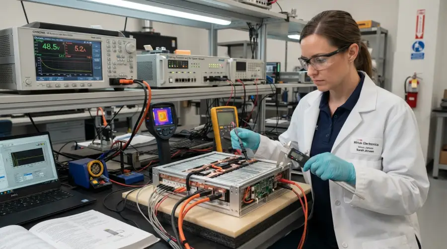 Thermal imaging and testing of custom battery pack modules during operation.