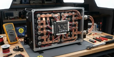 Custom high-rate lithium battery pack with copper busbars and BMS