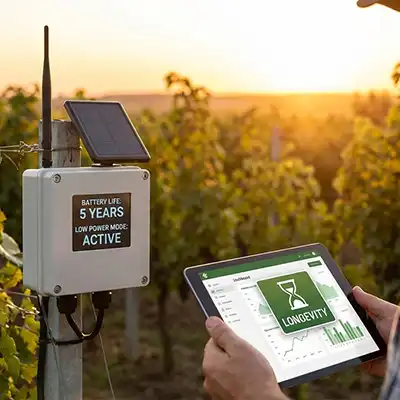 Solar-powered IoT sensor in a vineyard using a HiMax LiFePO4 battery