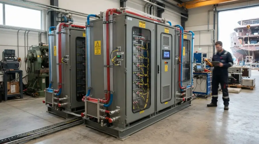 Thermal safety monitoring system for high-voltage marine battery cabinets